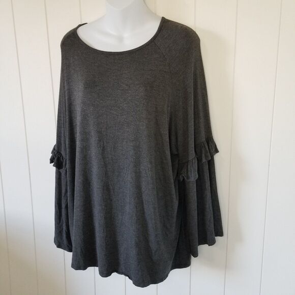 Women's Gray Boho Top Plus Size 2X Bell Sleeve Stretch Whimsygoth - Picture 3 of 10